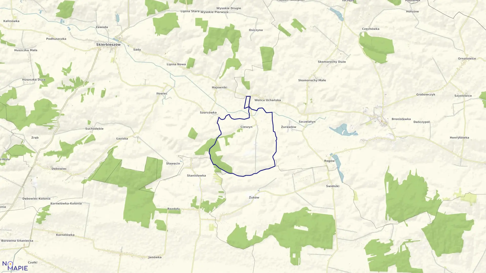 Mapa obrębu Cieszyn w gminie Grabowiec