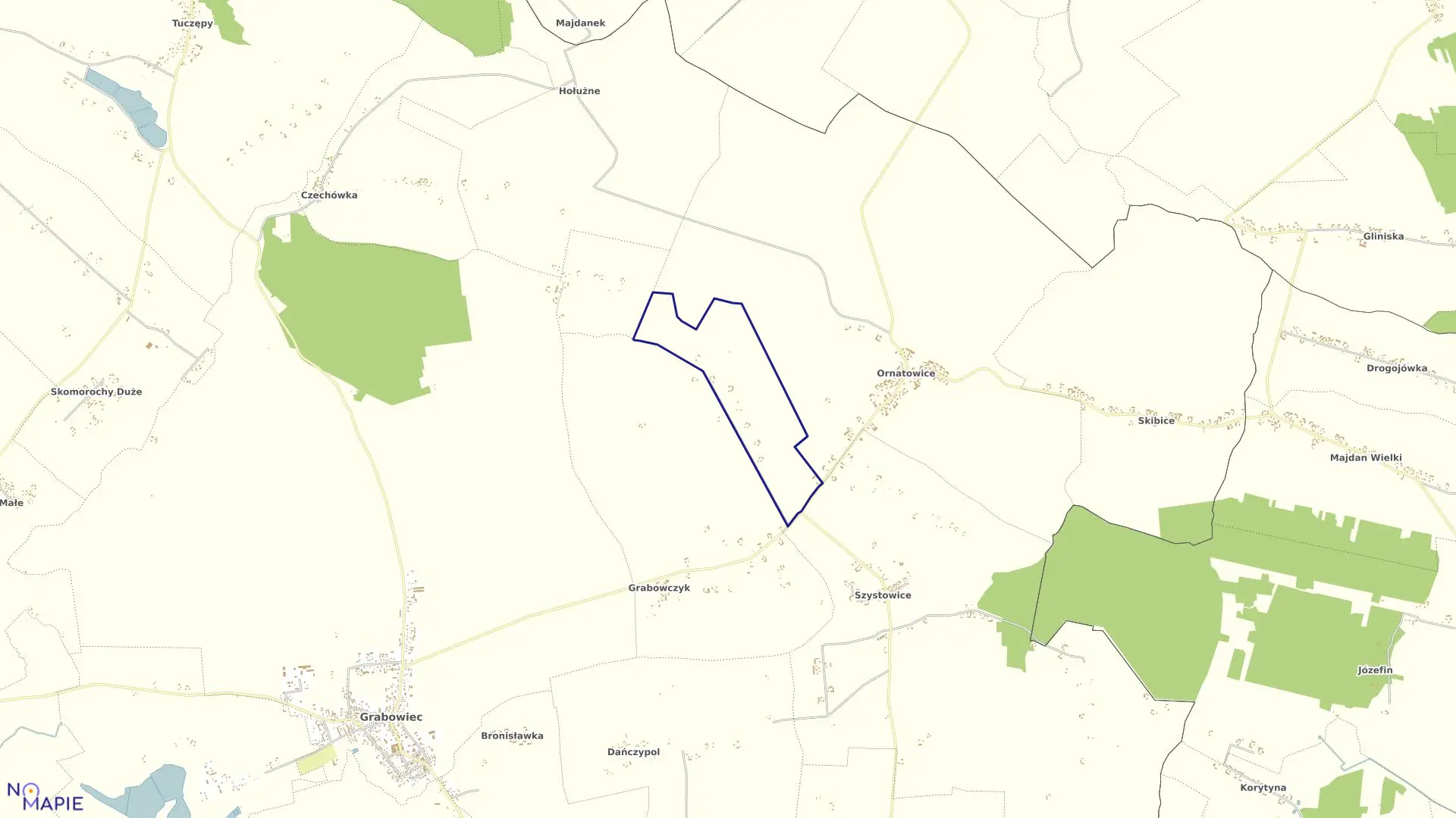 Mapa obrębu Kolonia Ornatowice w gminie Grabowiec