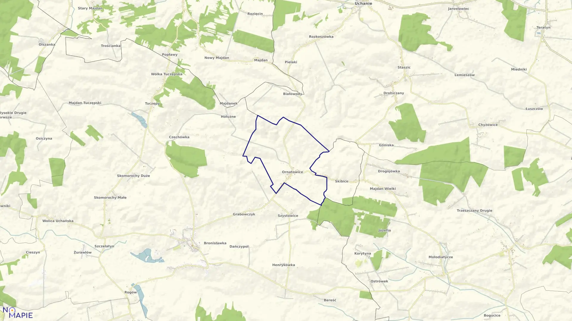 Mapa obrębu Ornatowice w gminie Grabowiec