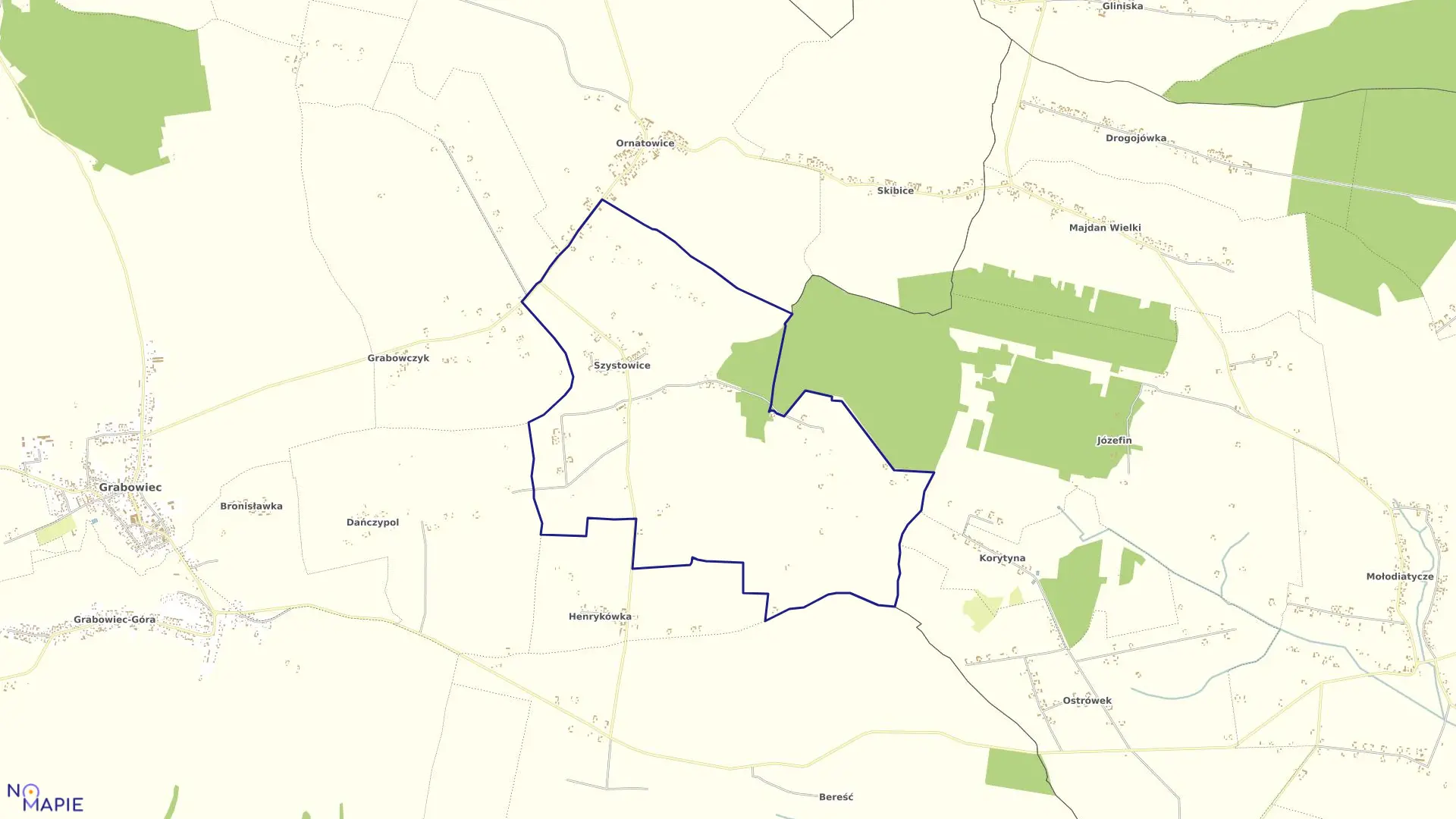 Mapa obrębu Szystowice w gminie Grabowiec